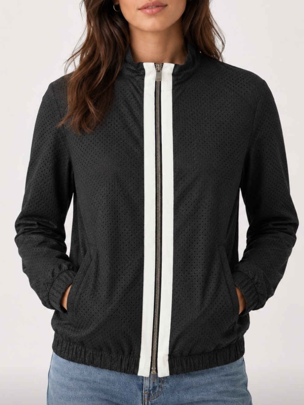 Heroine sport perforated full zip bomber windbreaker jacket sz m